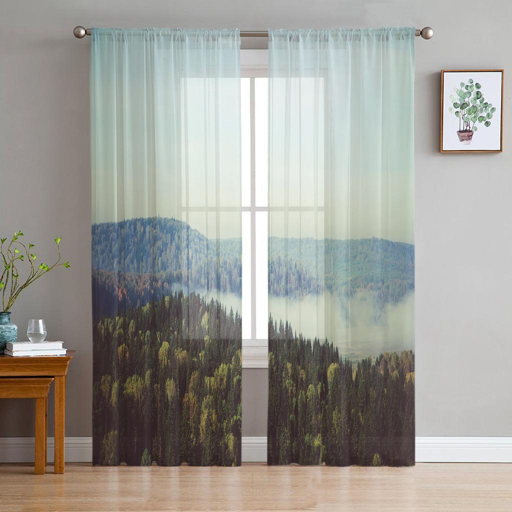 Luxury Tulle Curtains Fog Woods Fir Jungle Living Room Kitchen Chiffon Curtain Youth Bedroom Sheer Floor Valance Curtain