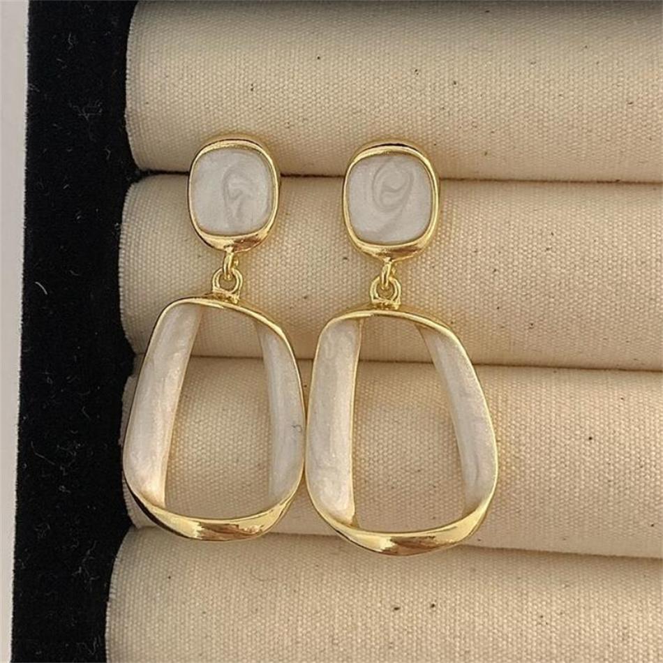 Ancona Red Big Hollow Square Enamel Geometry Drop Earrings Exaggerated Wedding Party Jewelry Accessories Christmas Gift