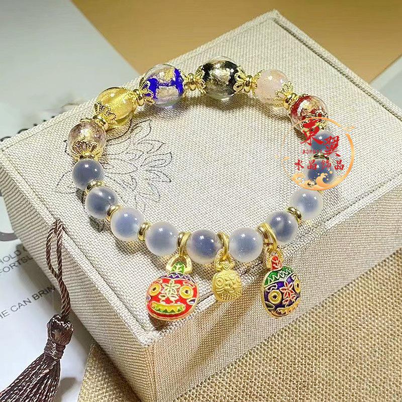 Golden Agate Sugar Heart Bracelet with Lucky Bead and Porcelain Glaze