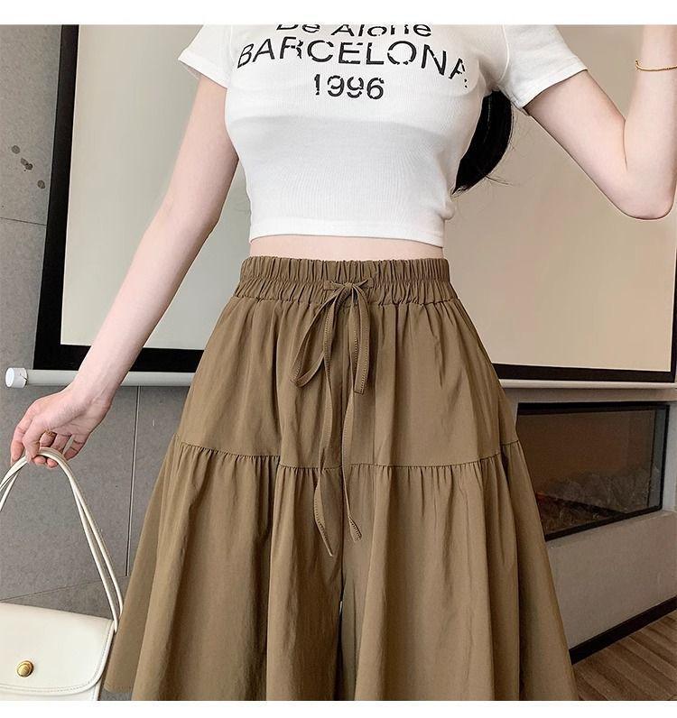 Women's Summer Ice Silk Wide-Leg Skort: Casual, Lightweight, Plus Size 5-Point Length