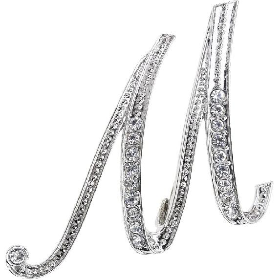 26 Letter Brooch Pins Small Silver Metal Rhinestone Crystal Initial A~Z Alphabet Brooch Lapel Pins for Men Women Girls Boys Birthday Christmas