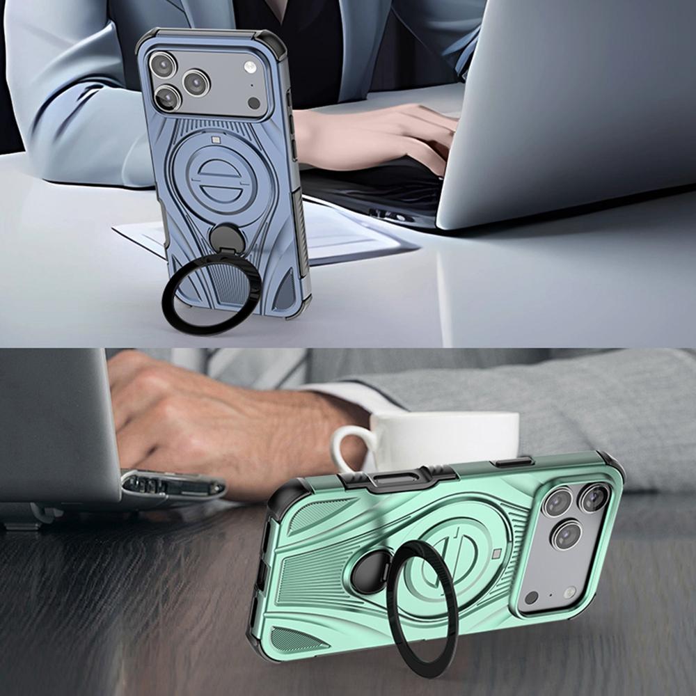 For iPhone 17 Pro Max Magnetic Case Rotating Kickstand TPU PC Shockproof Phone Back Cover