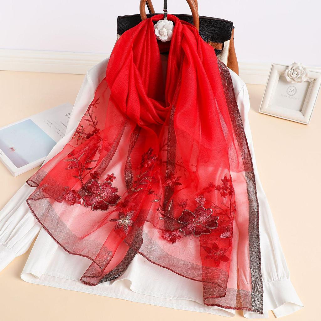 Silk Women Scarf Warm Wool Shawls Wraps Bufanda Floral Pashmina Embroidery Scarves Foulard  Hijab Long Female Bandana