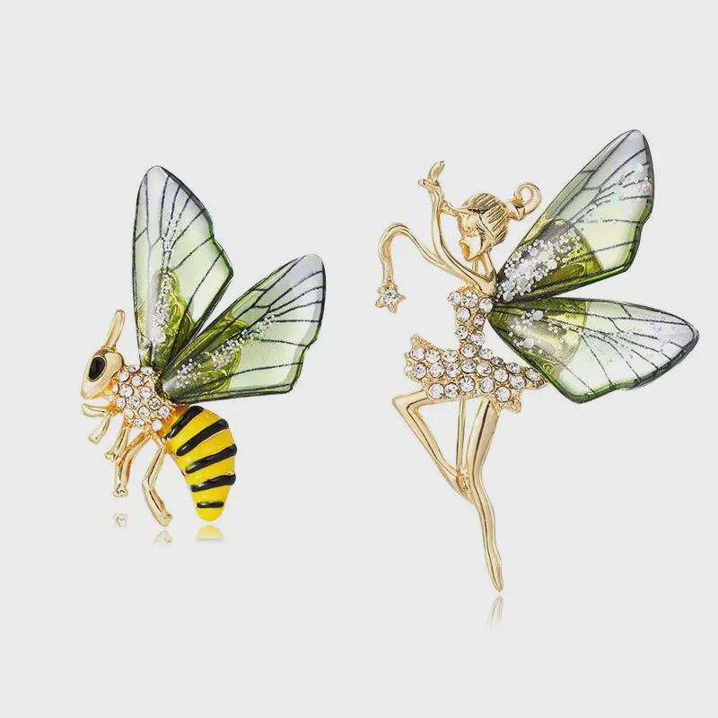 European-American Retro Dragonfly & Bee Rhinestone Brooch Pin