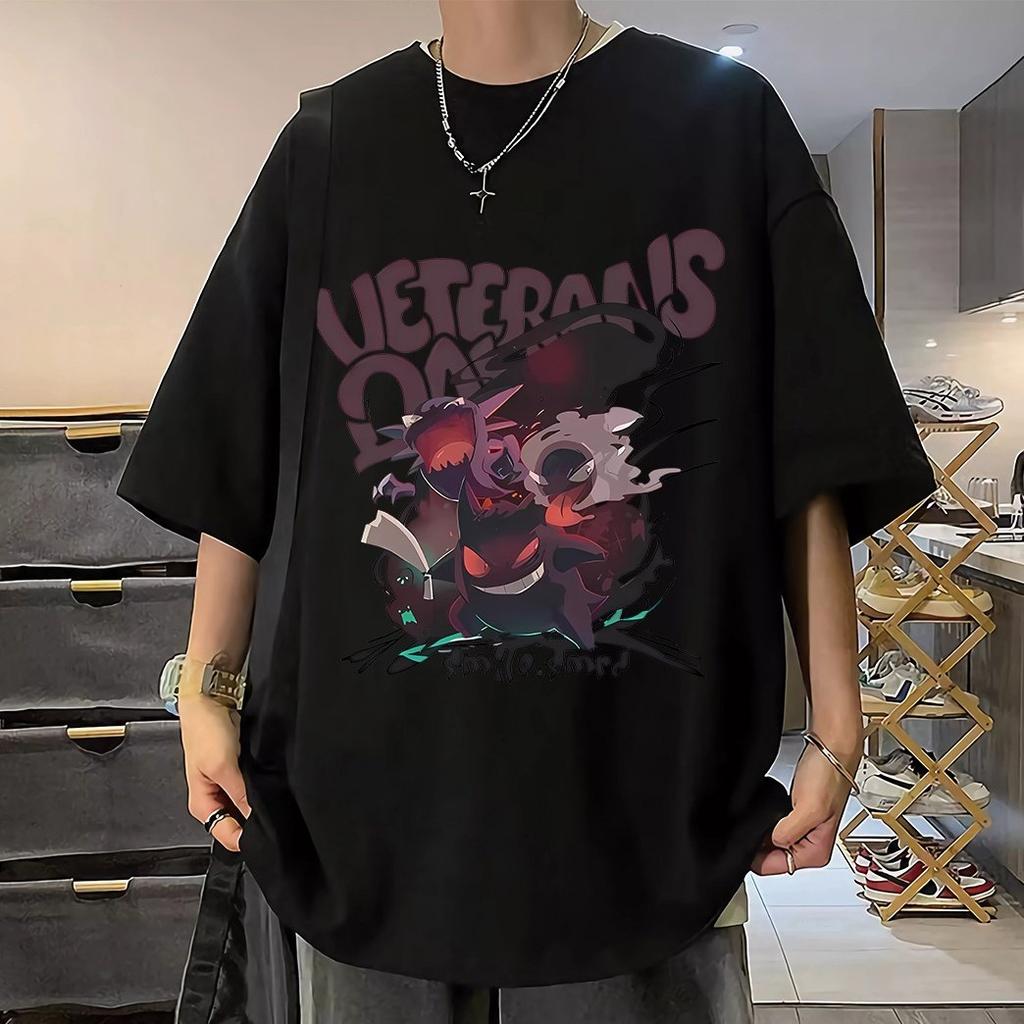 Japanesestyle Heavyweight Pure Cotton Shortsleeved Tshirt for Men Loosefitting Cartoon Pokémon Style Casual Shirt for The