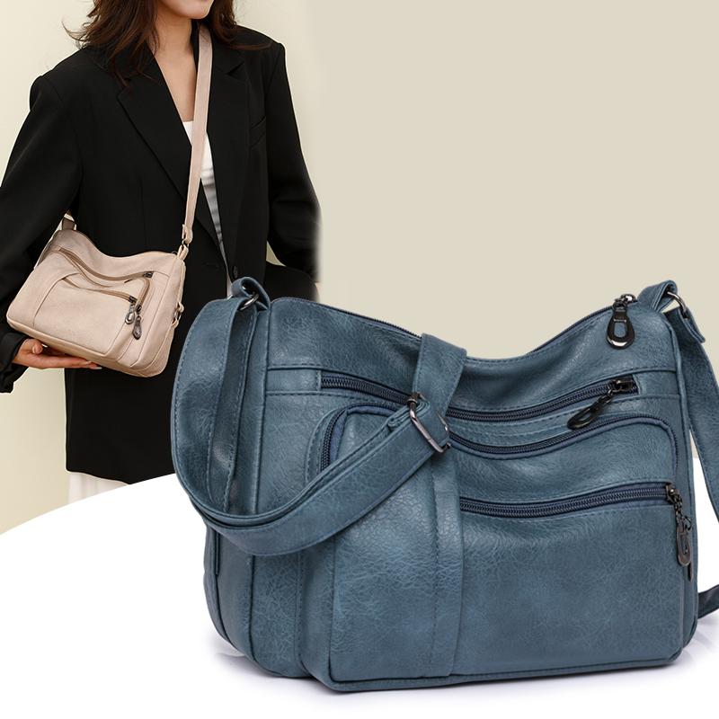 Retro Women's Shoulder Bag Solid Color Multi Pocket Storage for Middle-aged and Elderly Mothers Crossbody Bag Small Square Bag