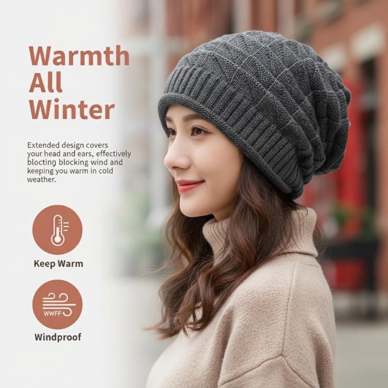 Women'S Beanie Hat Fashionable Chunky Slouch Cap With Elastic Ear Warmers Hand Washable Lightweight For Autumn