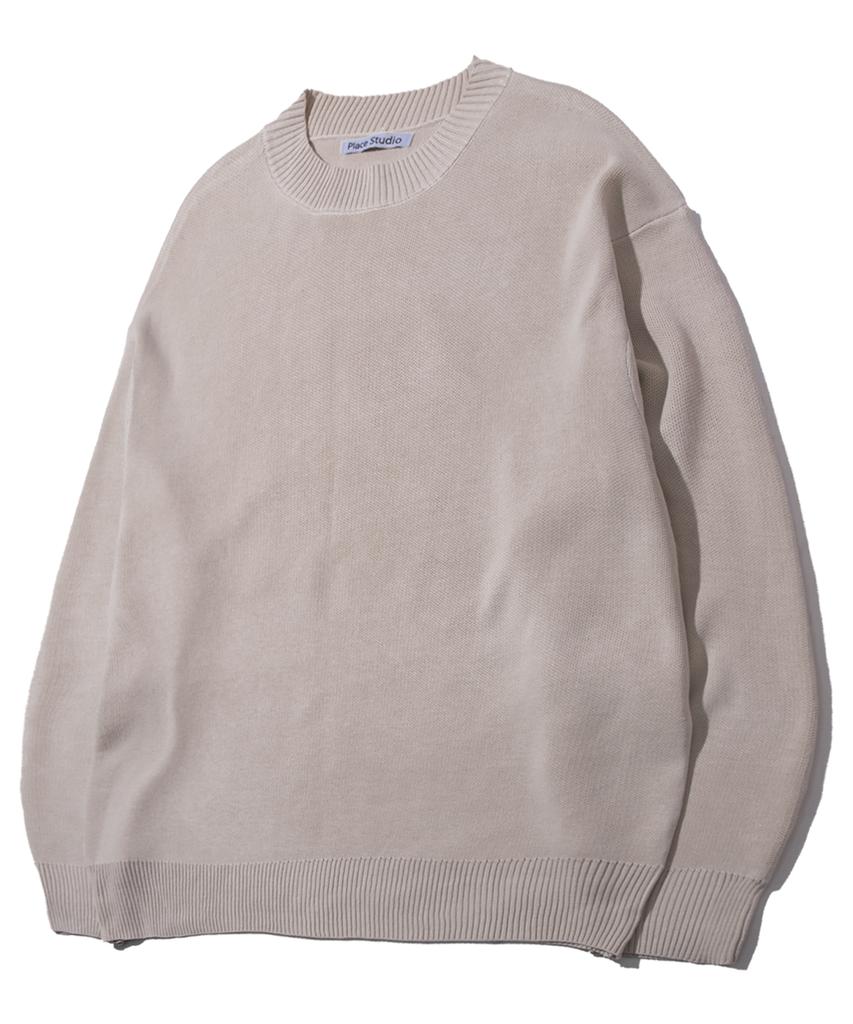 PLACESTUDIOMAN Daily Minimal Round Crew Neck Loose Fit Long Sleeve Knit_4 Colors
