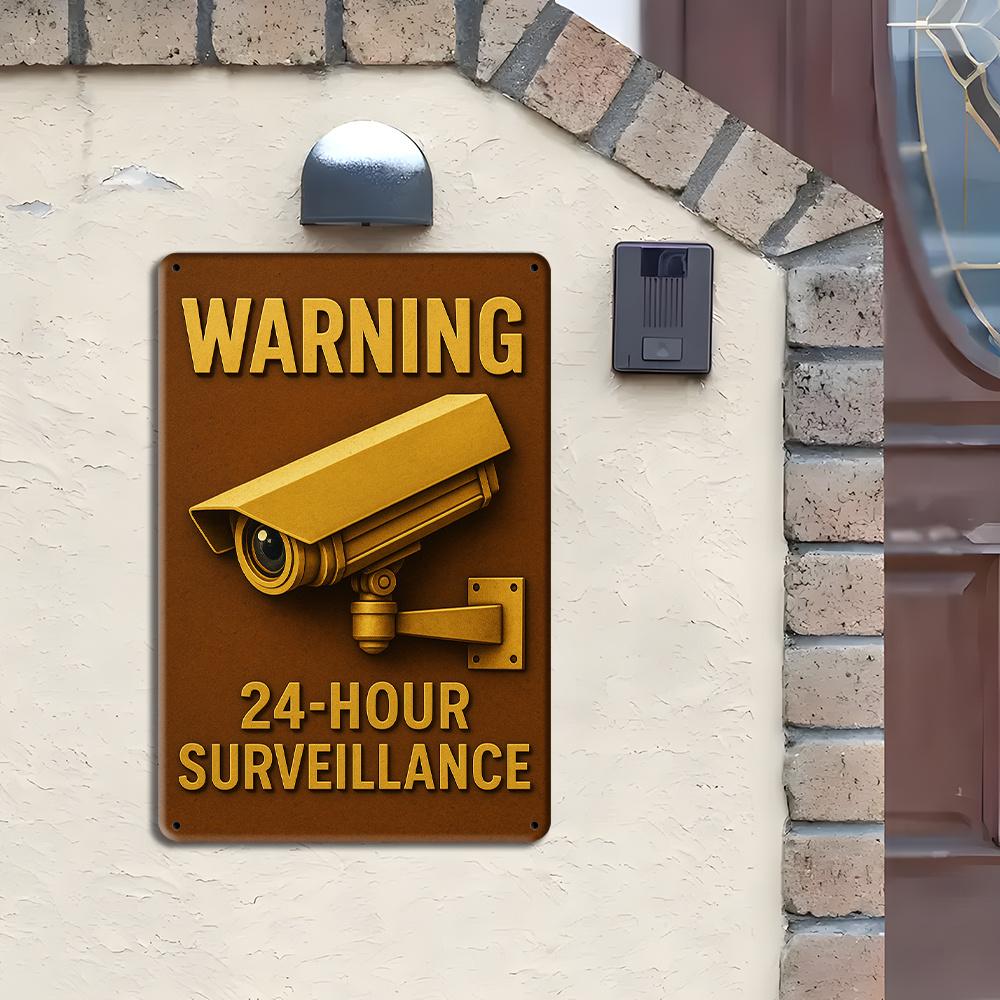 24-Hour Surveillance Sign - Vintage Iron Security Notice for Home & Business Decor