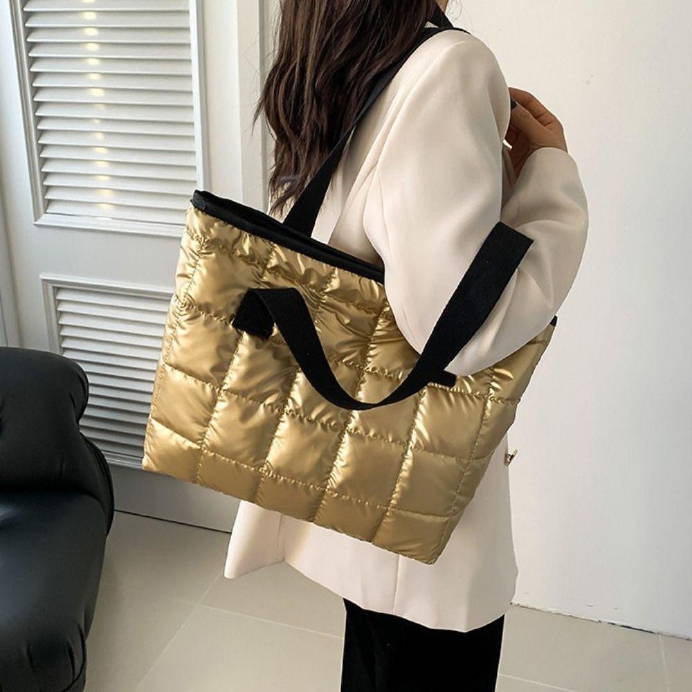 Underarm Down Cotton Tote Bag Soft Puffy Bag Trendy Cotton-padded Handbag  Girls