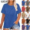 Women's Fashion Casual Solid Color Print Short Sleeve O-Neck Blouses & Shirts