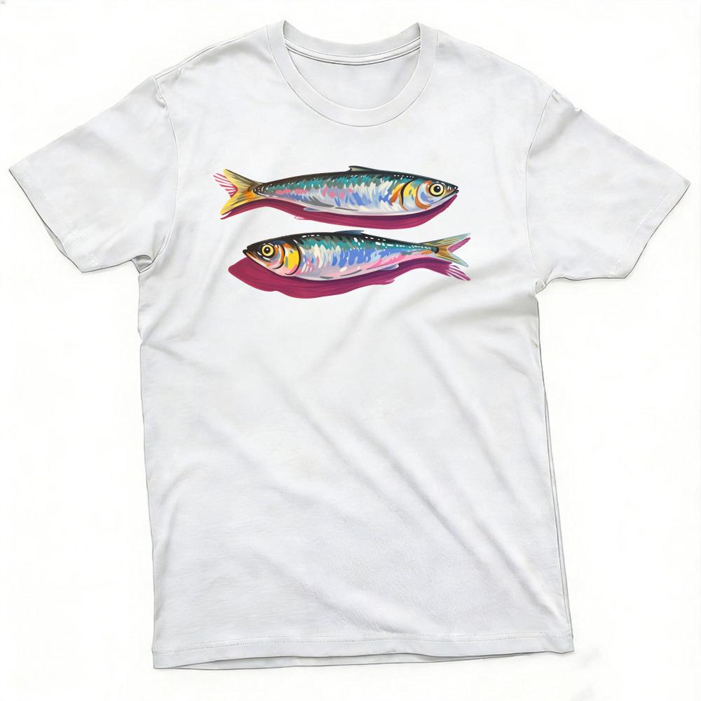 Colorful Sardine Fish Art Unisex T Shirt Summer Watercolor Seafood Cooking Tee Fresh Catch Marine Pattern Streetwear Clothing