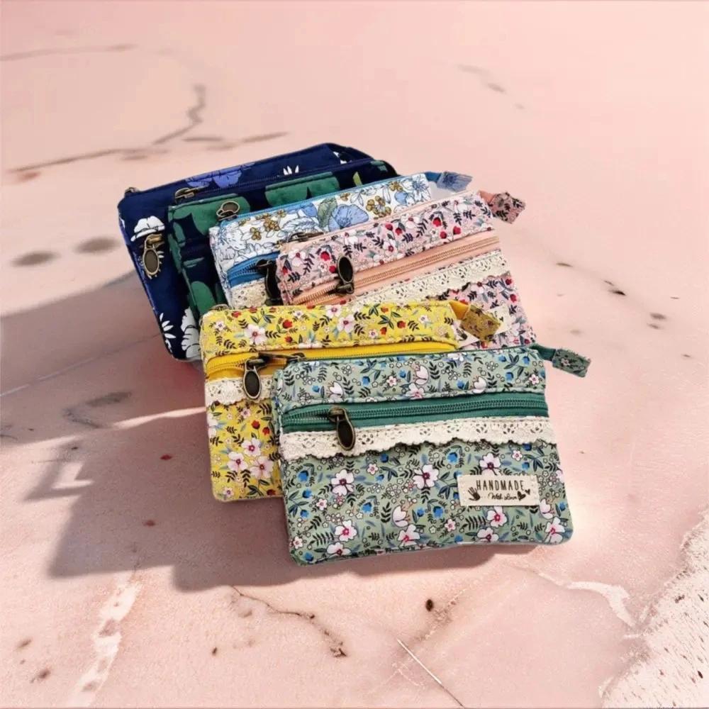 New Fashion Flower Multi-layer Cotton Fabric Coin Purse Women Card Wallet Small Change Bag Retro Canvas Female Hand Purses Pouch