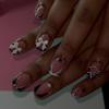 24 Piezas de Uñas Francesas Cuadradas Cortas Postizas Rosadas Acrílicas con Lazo de Perla Puntas de Uña de Cobertura Completa Extraíbles