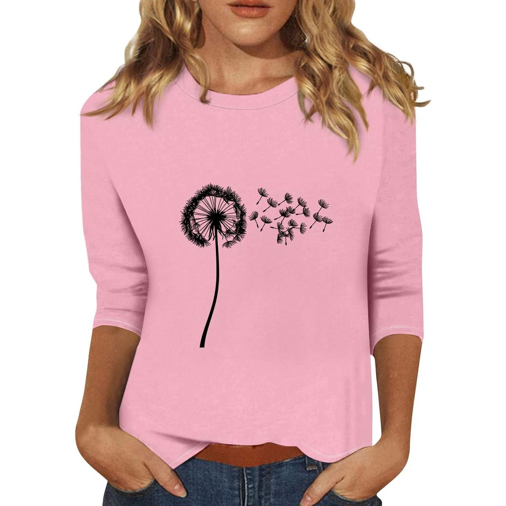 Women's Fashionable Casual Three Quarter Sleeve Printed Collar Pullover Top