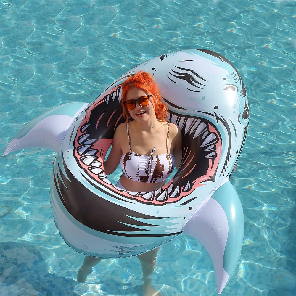 Inflatable Shark Float, Pool Party Lounge Toy for Kids and Adults, Giant Inflatable Swimming Ring, Swimming Pool, Summer Water Fun, Shark Floats