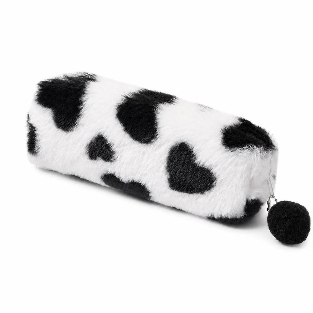 Cartoon Plush Pencil Case Leopard Print Storage Bag Cute Pencil Pouch Students