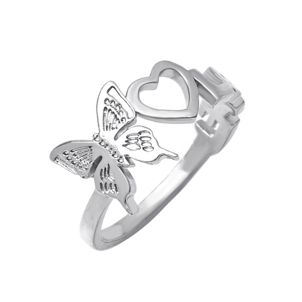 Trendy Diamond Butterfly Heart Open Ring - Unique Musical Note Design for Couples