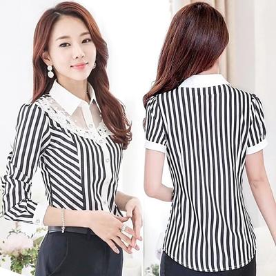 Damesblouse in Koreaanse stijl met strepen en een slanke pasvorm voor de lente/zomer