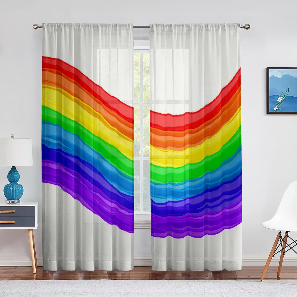 Regenbogen-Fantasie, allmähliche Veränderung, Kunst, Tüll in transparenten Vorhängen für Wohnzimmer, Schlafzimmer, Küche, Dekorbehandlung, Chiffon-Vorhang, Jalousie