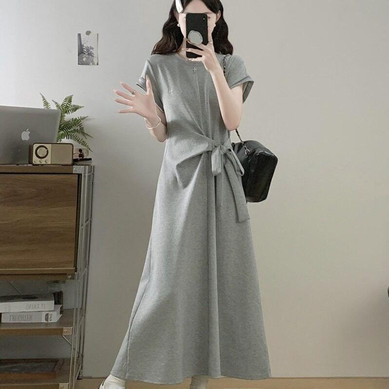 Summer Fashion Foreign Style Large Size Fat Mm Design Sense Lace-up Waist Dress Women's Thin Casual T-shirt Skirt