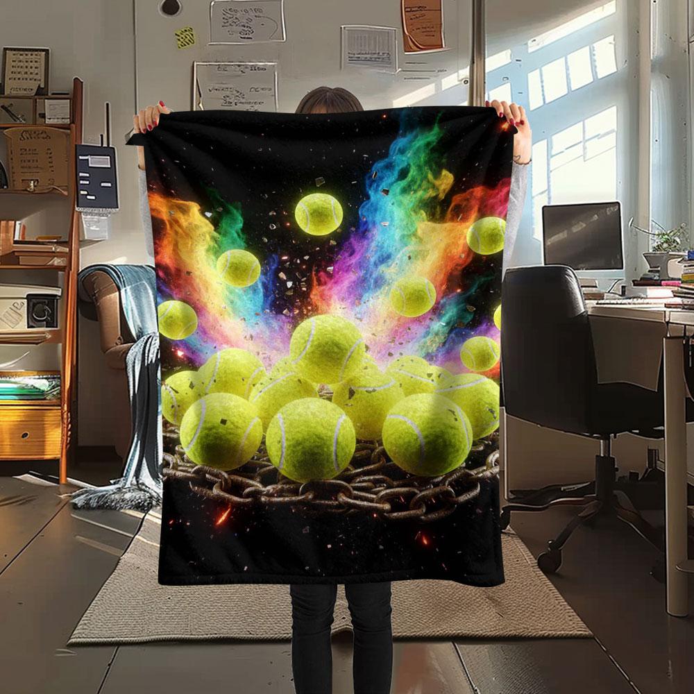 1Pc Fireball Print Flannel Blanket, High quality Comfortable for All Seasons, Home Decor, Warmth and Comfort, Perfect for Christmas Gifts