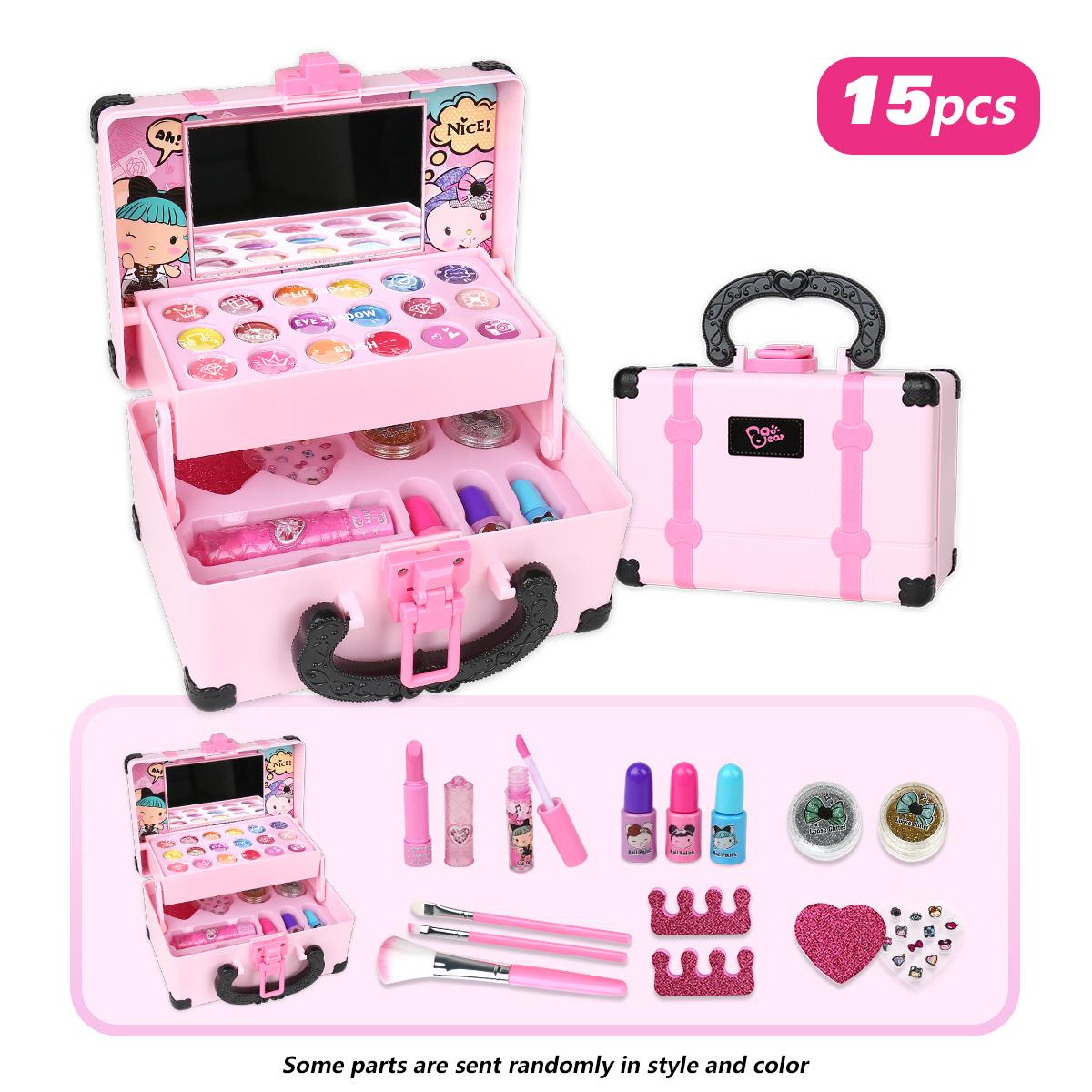 

Игрушка Коробка для симуляционного макияжа для девочки, Безопасная и моющаяся, Набор из 15 предметов, Детская красота и домашняя игра