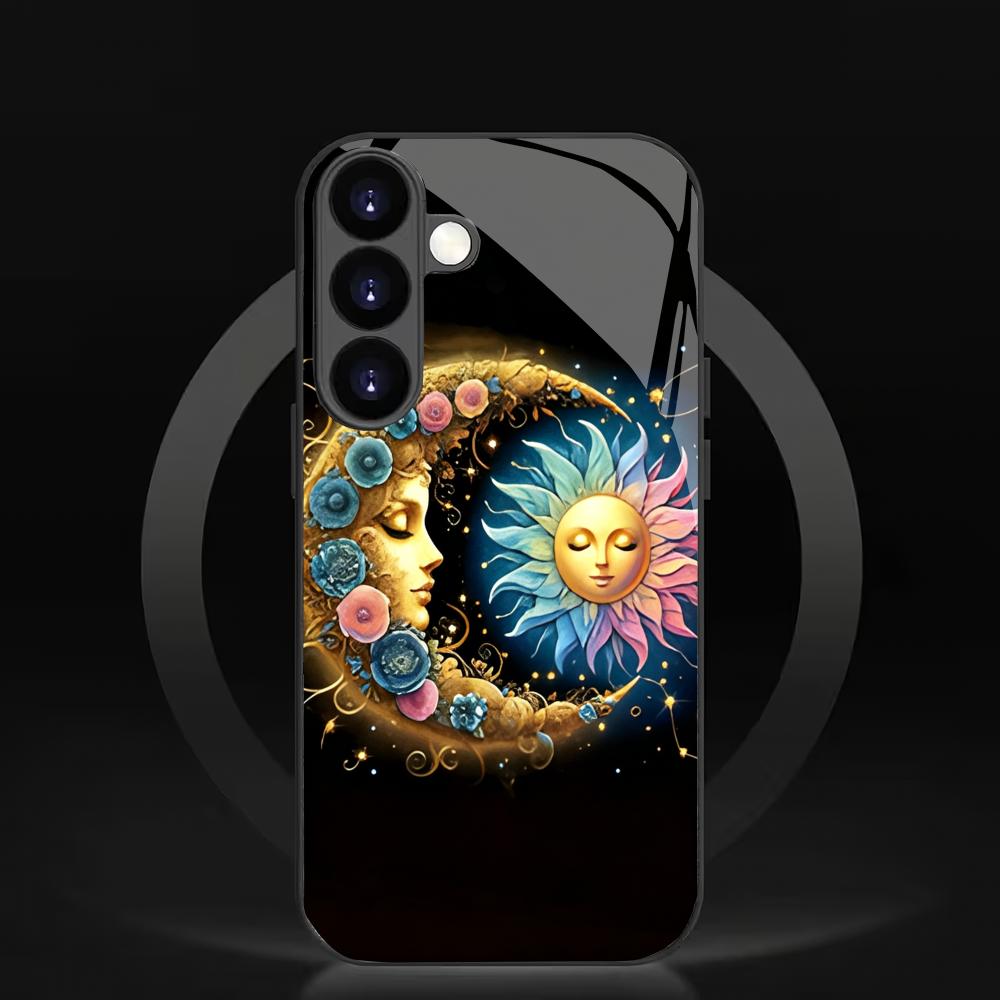 Creative Star Moon Tempered Glass Phone Case Suitable for Samsung Galaxy S26 S25 S24 S22 S21 S20 FE/Ultra/Plus Anti Drop