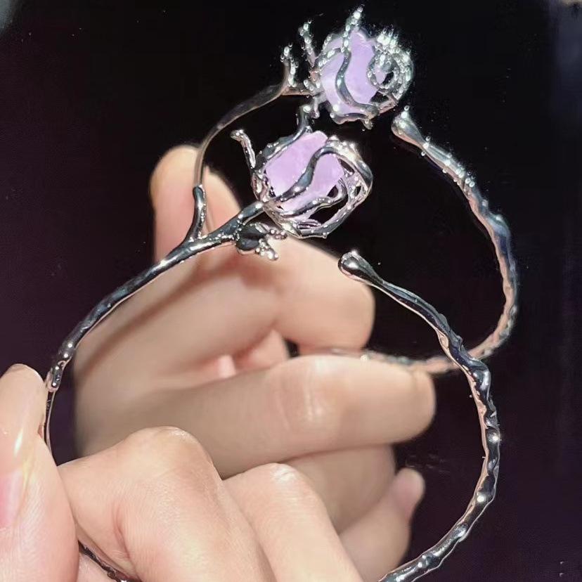 Glacier Lava Purple Rose Bracelet for Women, Ins Style, Non-Fading, Unique Design, Valentine's Day Gift for Girlfriend