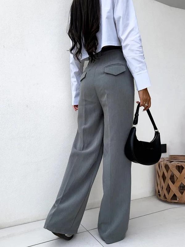 Autumn 2024 European & American Slimming Short Shirt with High-Waisted Wide-Leg Pants Two-Piece Set