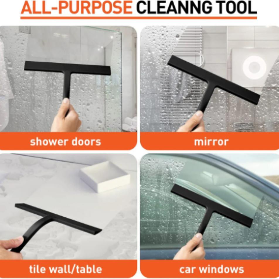 Matte Black Silicone Squeegee Streak Free Cleaning Shower Squeegee for Glass Bathroom Shower Doors Mirrors Tiles Car Windows