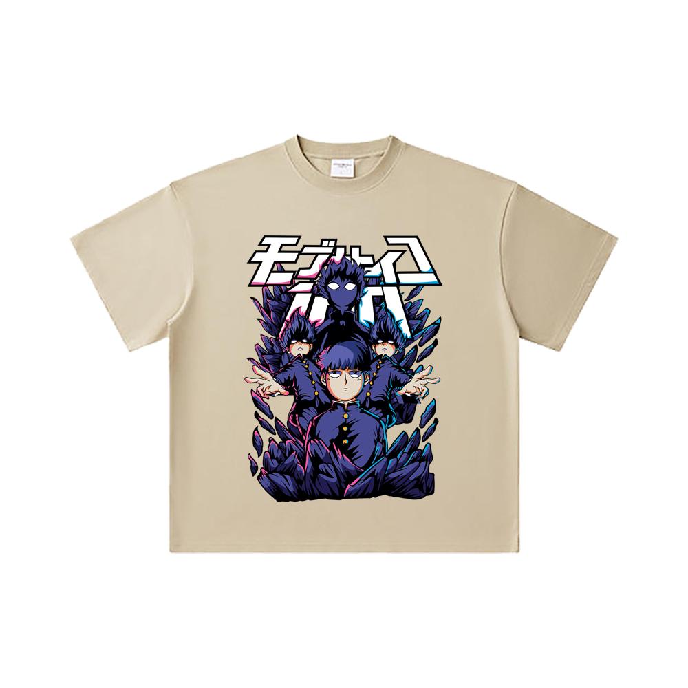260 GSM Double Yarn 32 Count 100% Cotton Mob Psycho 100 V1 Shiego Print Unisex Heavy Cotton T Shirt