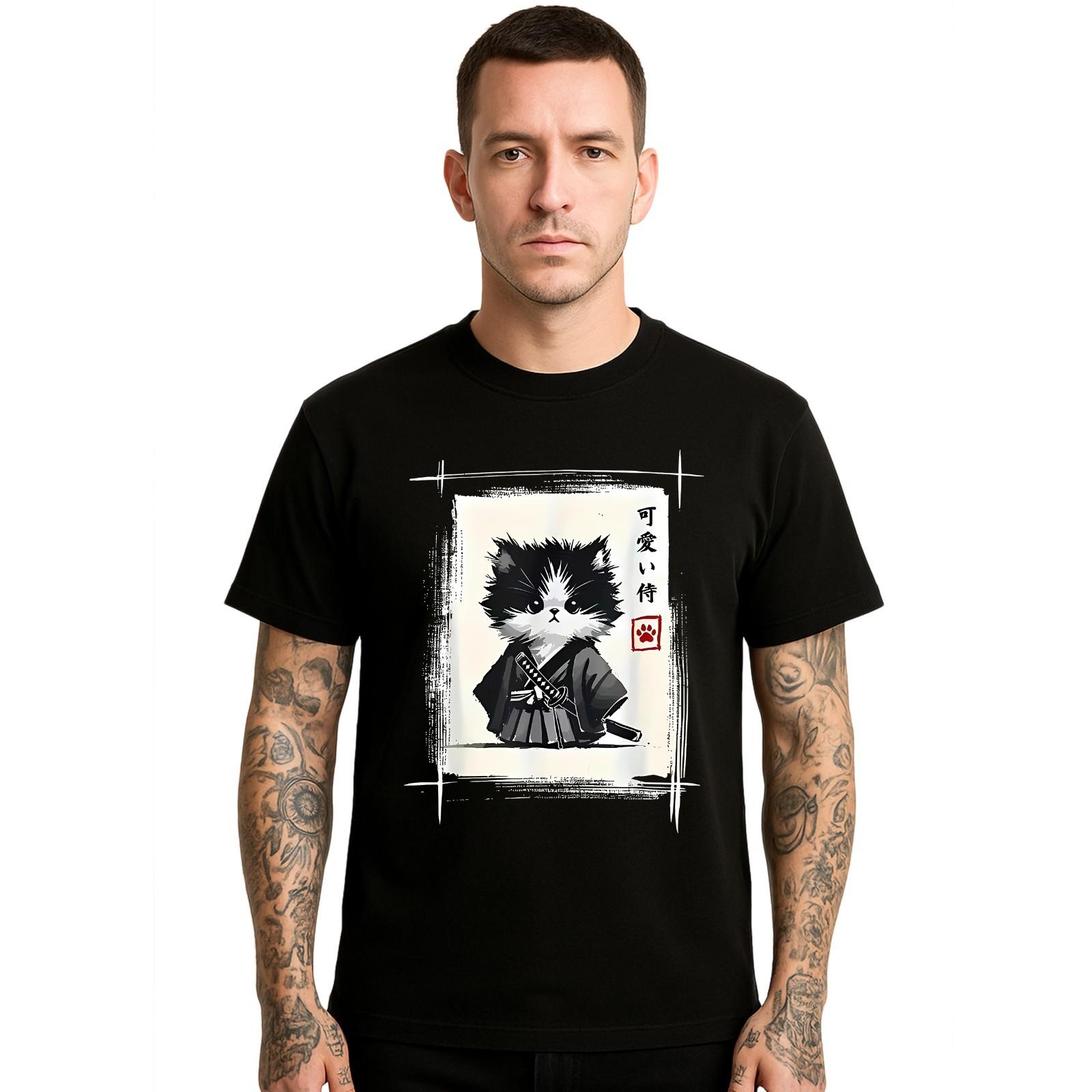 Samurai Cat Japanese Art Work Novelty Men s T Shirt Joke Funny Party Shirt Top S разноцветный