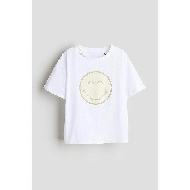 

[Серия Sanrio] HM Детская одежда Футболка для девочки 2025 Лето Новое поступление Свободный топ с принтом с коротким рукавом 1292018 White/SmileyWorld® 150/76(10-12Y)