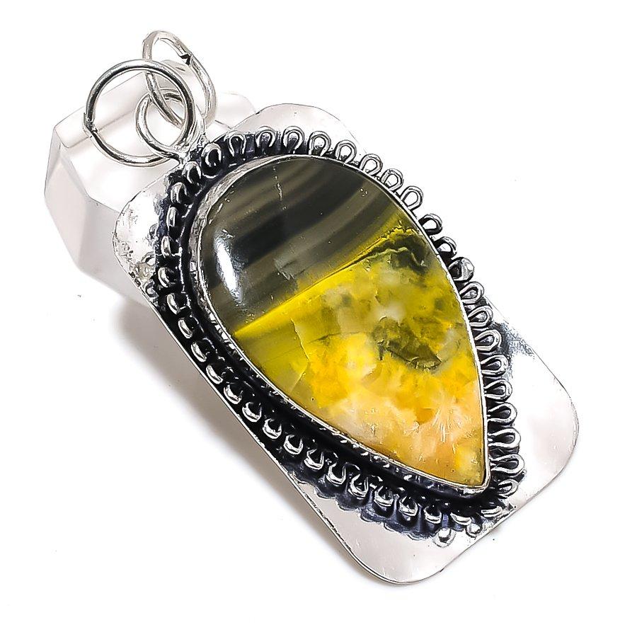 Bumble Bee Jasper Gemstone 925 Steling Silver Jewelry Pendant 2.44" e7I22