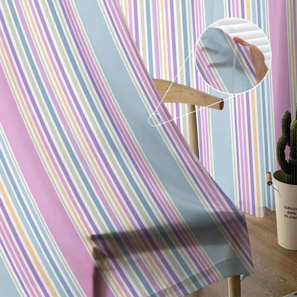 Colorful Striped Texture Tulle Curtains For Living Room Sheer Curtain For Bedroom Window Blinds Voile Curtains