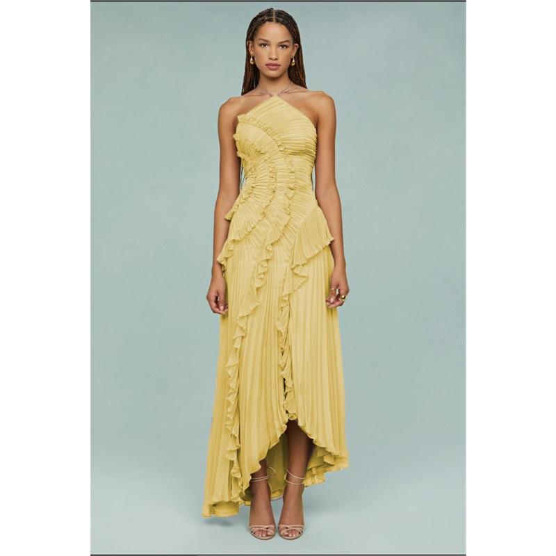 

Женское летнее шифоновое платье высокого класса с оборками и плиссировкой, тонкая юбка средней длины L