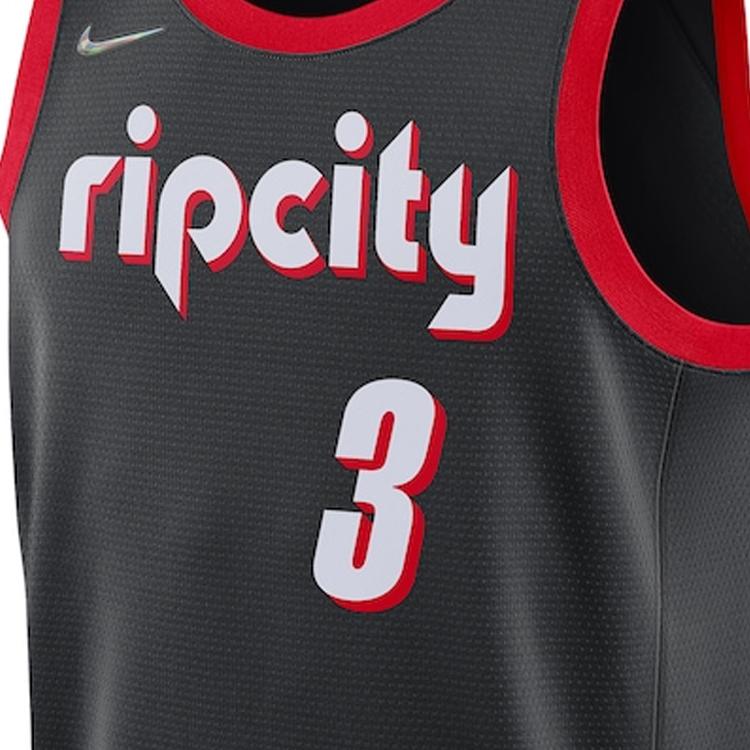 Nike NBA Print Sports Basketball Jersey, Portland Trail Blazers, C.J. McCollum No. 3 Fan Edition Men Tops Black DB4043-012