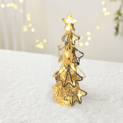 Wrought Iron Christmas Tree LED Light Glitter Champagne Christmas Tree Table Ornaments Artificial Christmas Tree Desktop Gift
