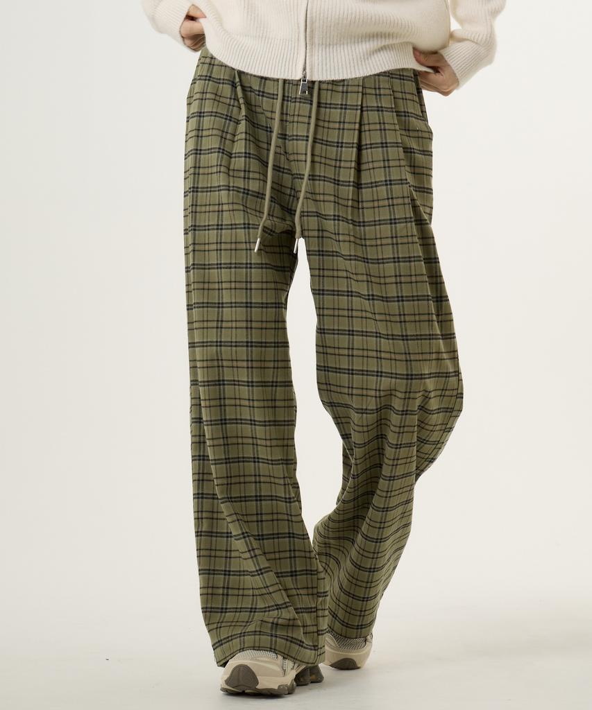 UNKNOWN PLANET Check Elastic Waist Pants Khaki