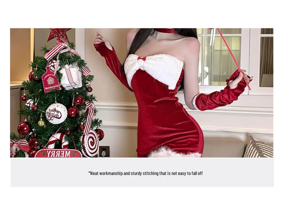Jin Xiao Sexy Christmas Lingerie Dress Set: Solid Color New Year Outfit In Abstinent Style