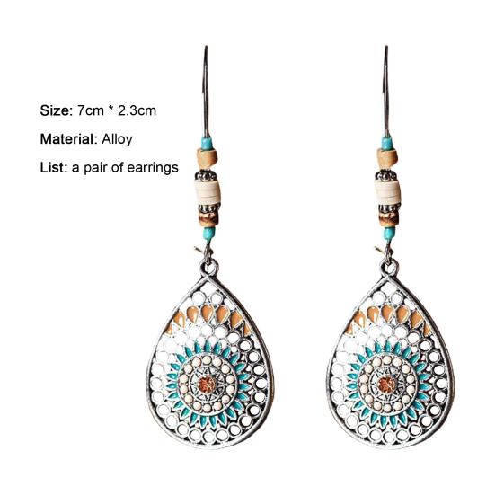 1 Pair Women Earrings Water Drop Shape Vintage Bohemia Style Hollow Out Flower Dangle Earrings for Gift