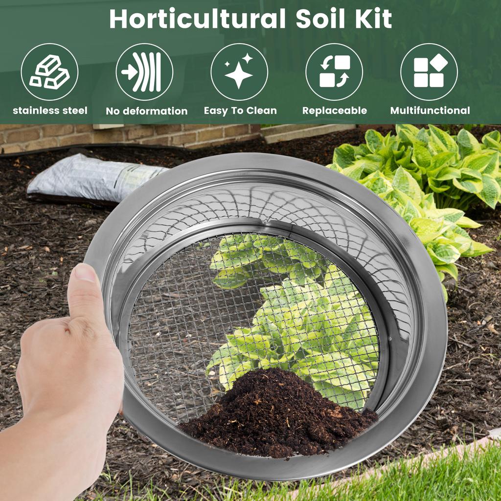 Soil Sifting Set Stainless Steel Potting Sieves Set with 5 Different Mesh and Shovel Gardening Dirt Sifter for Gardening Bonsai