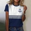 T-shirt da Donna con Stampa 3D di Ancora per Barca Estiva, Maglietta Casual da Donna a Maniche Corte, T-shirt alla Moda con Scollo a O, Top Harajuku, Abbigliamento Femminile