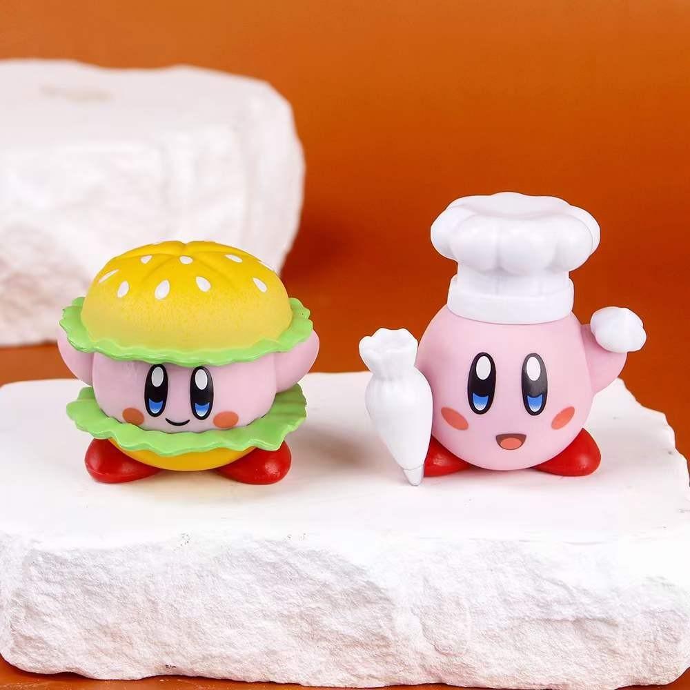 Kirby Cute Cartoon Burger French Fries Chef Style Food Series Model Set Ornament