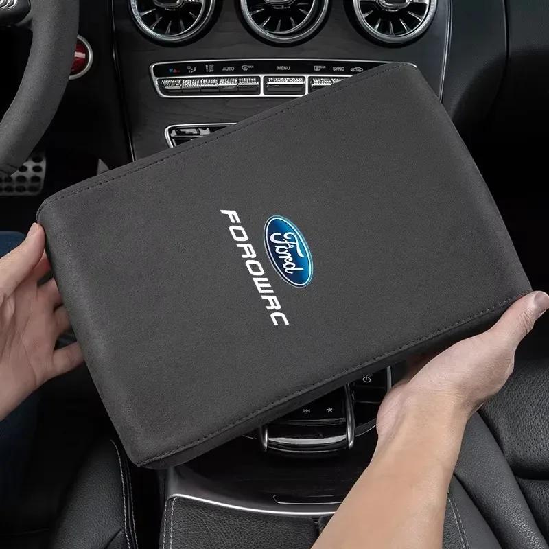 Car Sticker Hot For Ford Car Suede Armrest Mat Arm Rest Box Cushion Protection Decoration Pad For Ford Focus mk2 mk3 Fiesta mk7