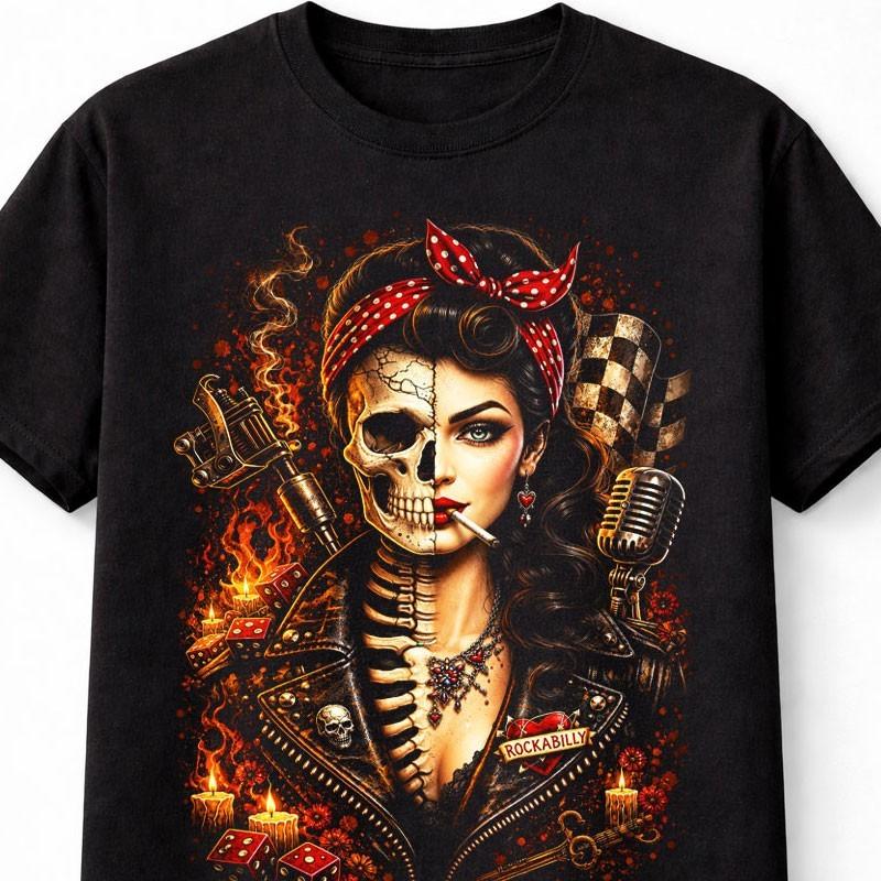 Rockabilly Skeleton Pin Up Gothic Retro Tattoo Unisex TShirt