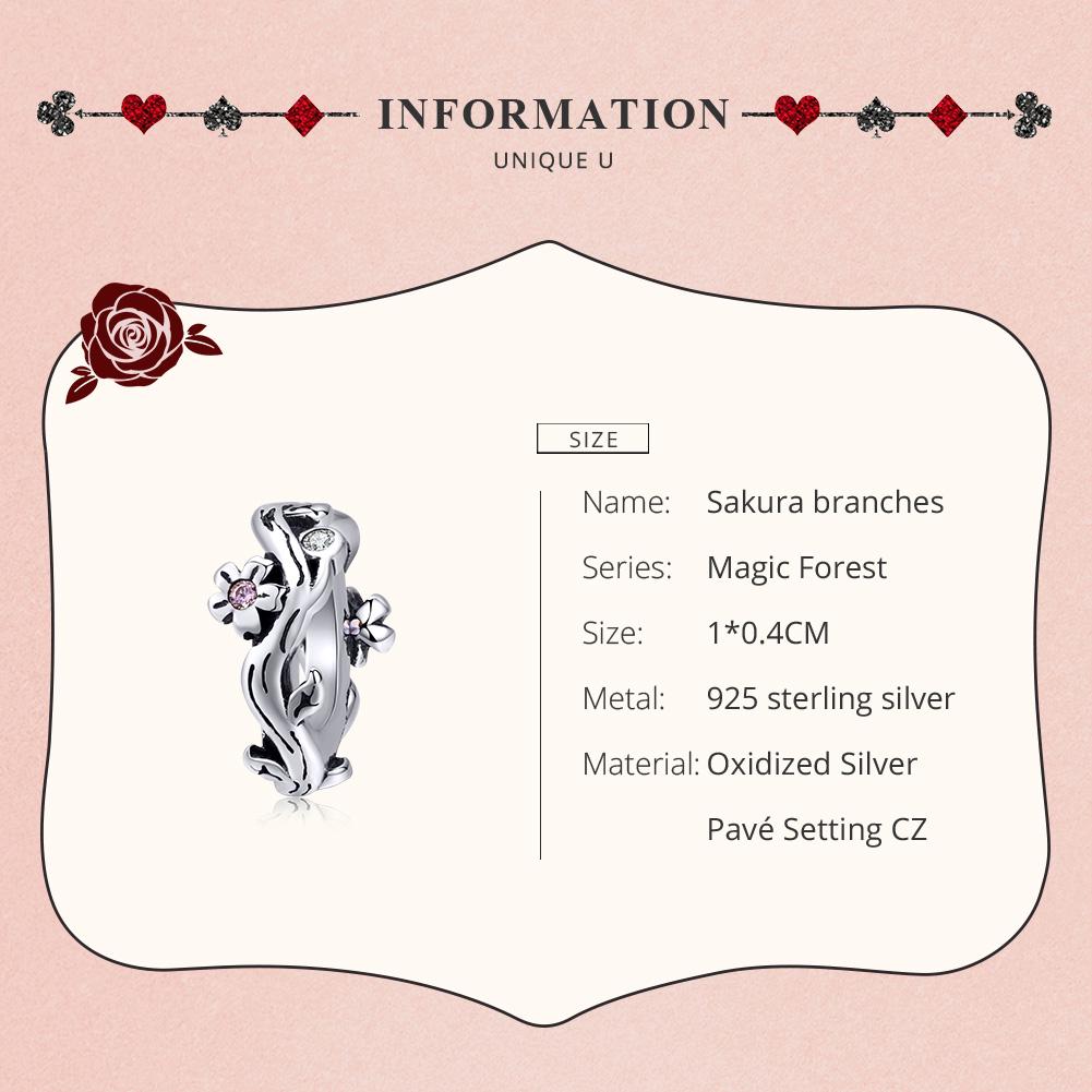 WOSTU 925 Sterling Silver Sakura vetvy Korálky Kvetina Vintage kúzla Fit Originálny prívesok na náramok