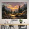 2D Forest Mountain Backdrop, Sunset River Nature Landscape Photography Background