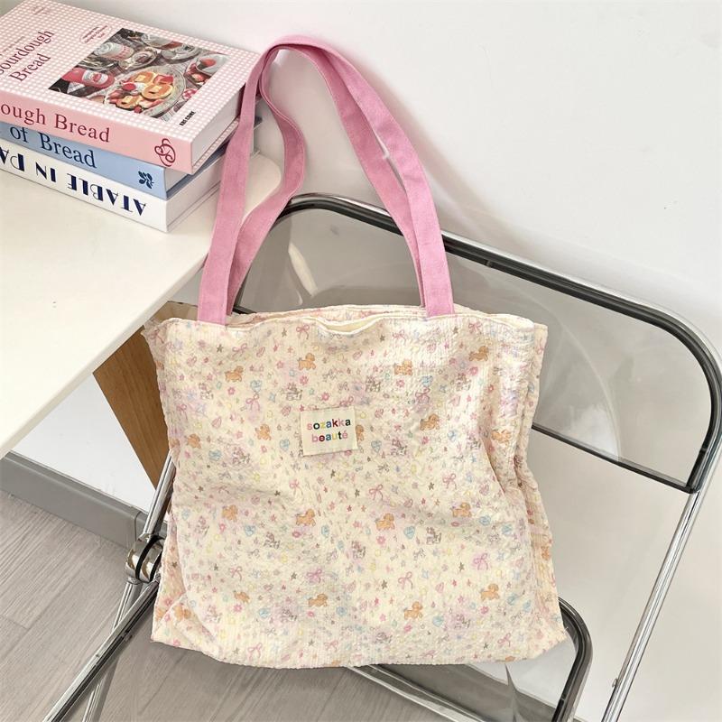 4 Contrasting Color Shoulder Canvas Bag Large Capacity Work Commuter Bag Student Female Summer Hand